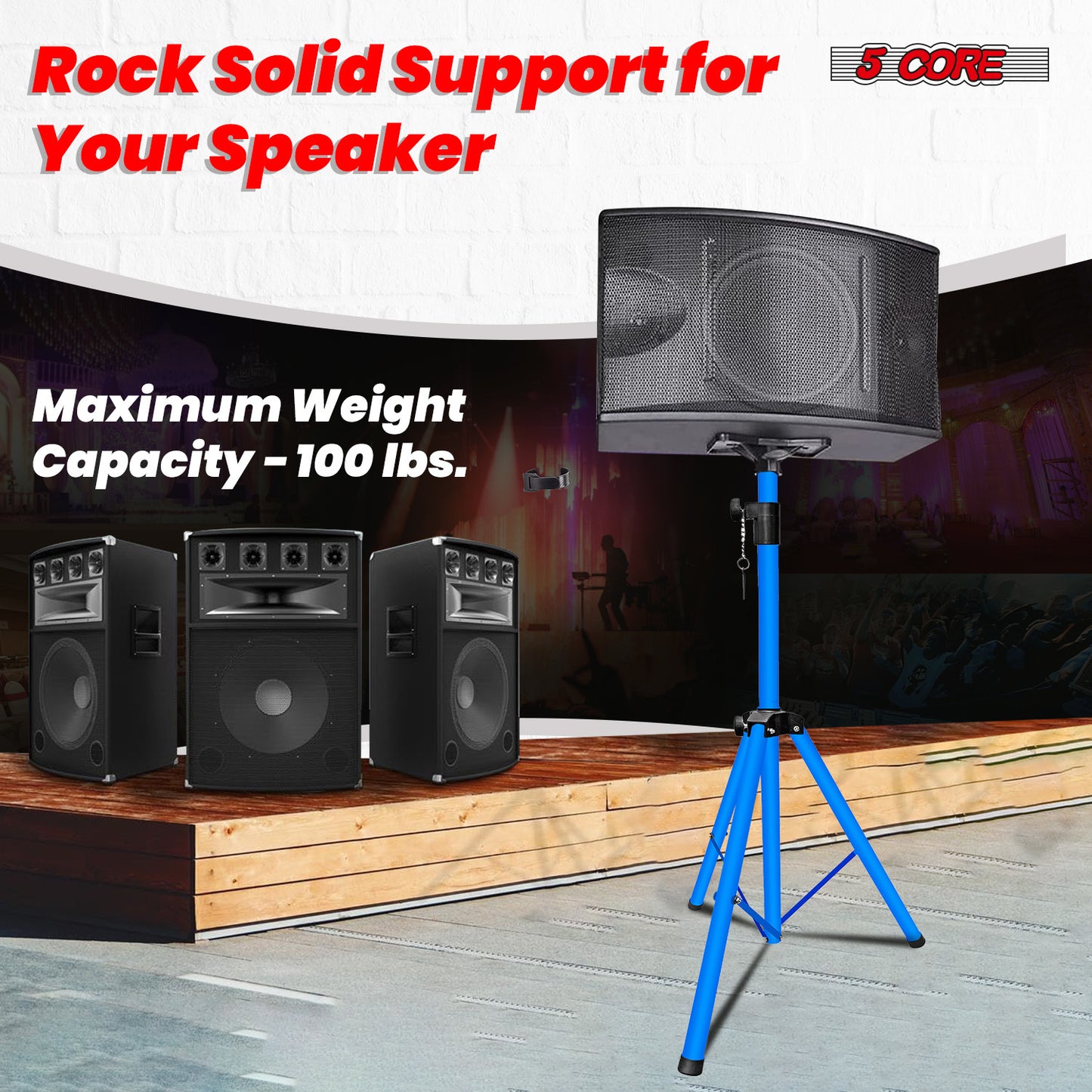 5 Core Speaker Stand Tripod Floor Tall Pair Adjustable Up to 72 Inch DJ Studio Monitor Stands Pole Mount  - SS ECO 2PK WoB