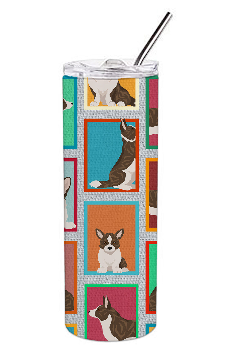 Lots of Brindle Cardigan Corgi Stainless Steel Skinny Tumbler Vacuum Double Walled Reusable Insulated Tumbler Travel Cup for Coffee Cocktails Gift with Lid, 20 oz