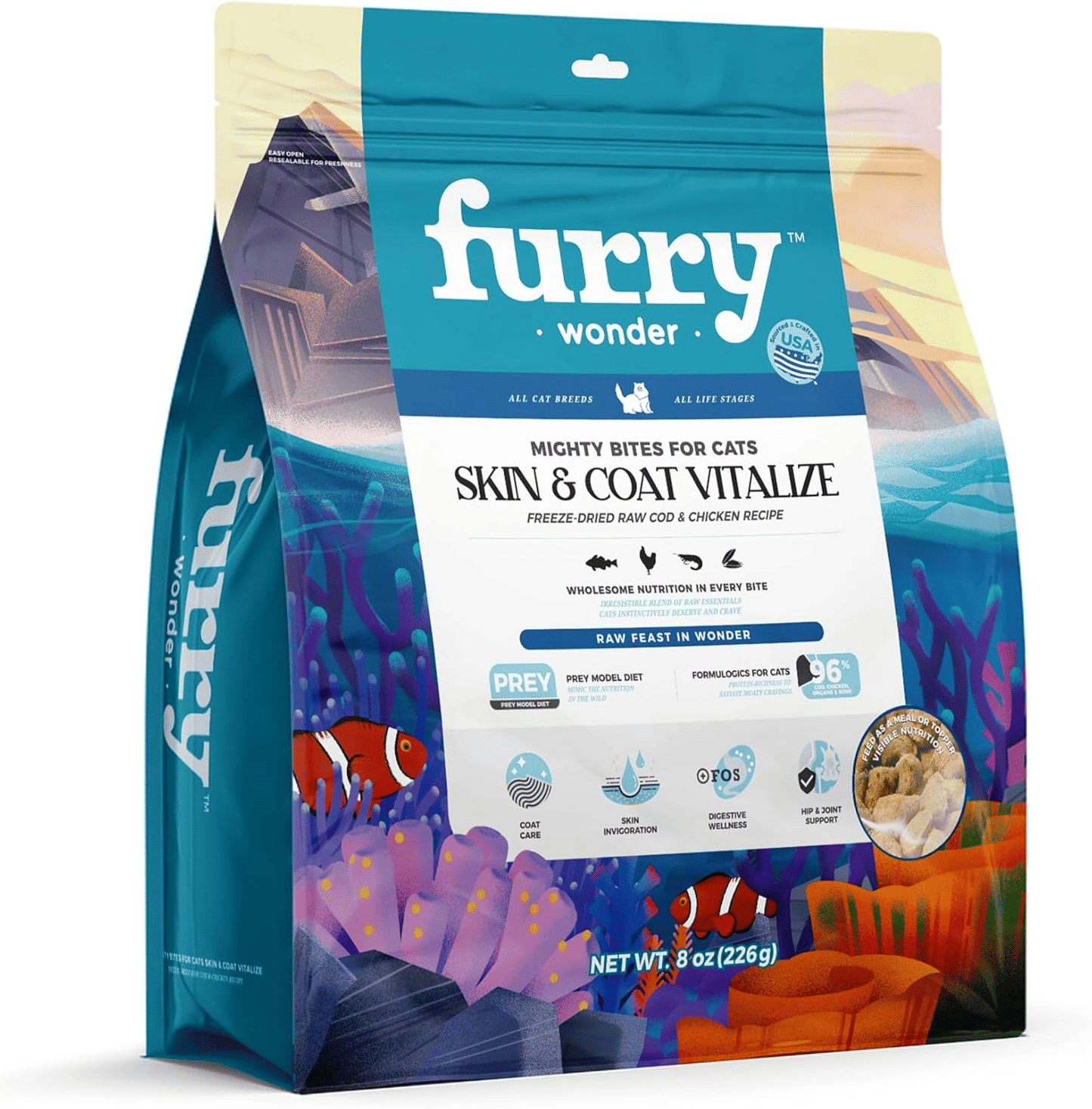 Freeze Dried Raw Cat Food Grain Free Mighty Bites for Cats 16oz High Protein Cat Food for All Breeds and Life Stages, Chicken & Pigeon