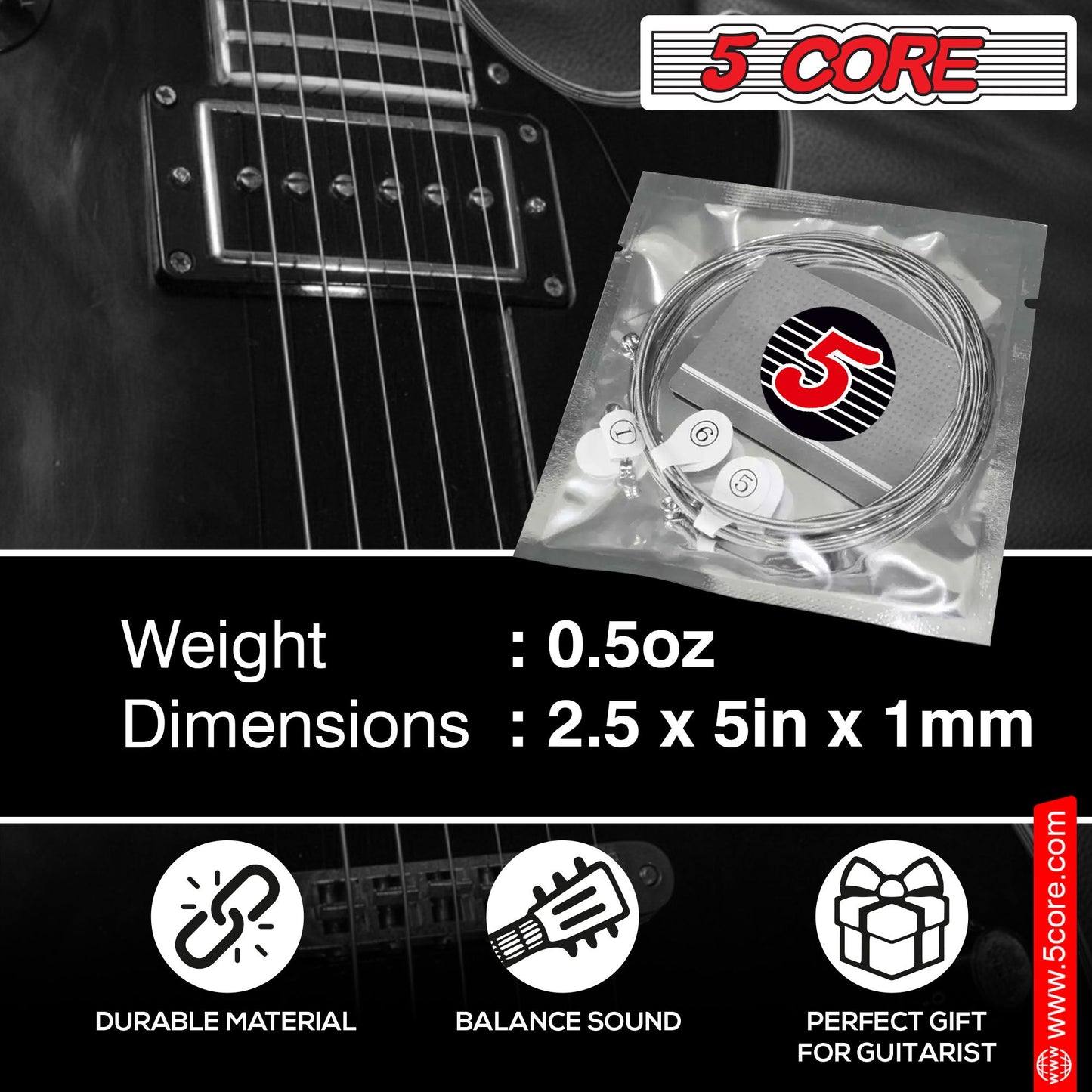 5 Core Guitar Strings Electric Pure Nickel Guitar Strings .009-.042 Guitar Strings Electric 6 String set - GS EL NK