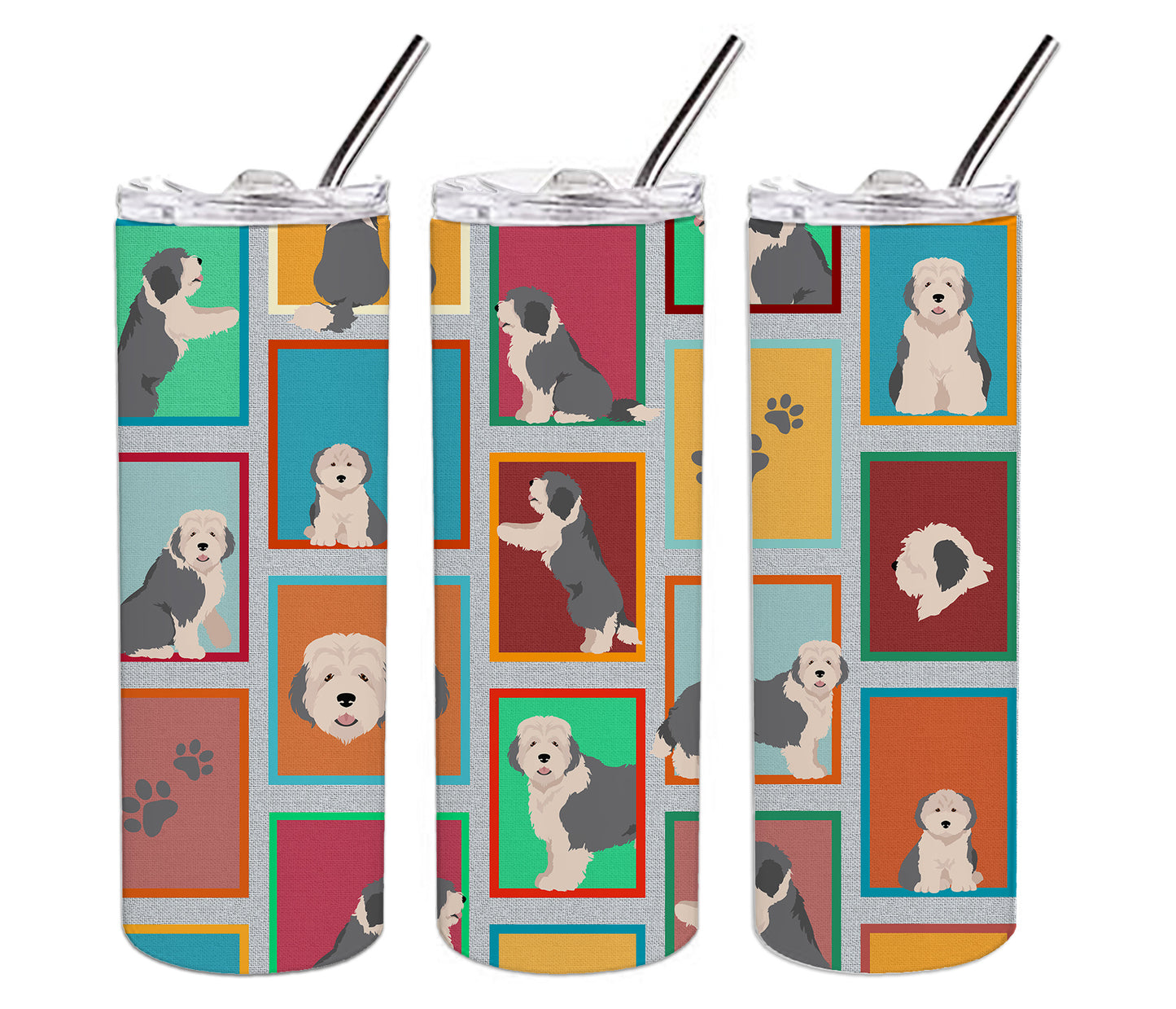 Lots of Old English Sheepdog Stainless Steel Skinny Tumbler Vacuum Double Walled Reusable Insulated Tumbler Travel Cup for Coffee Cocktails Gift with Lid, 20 oz