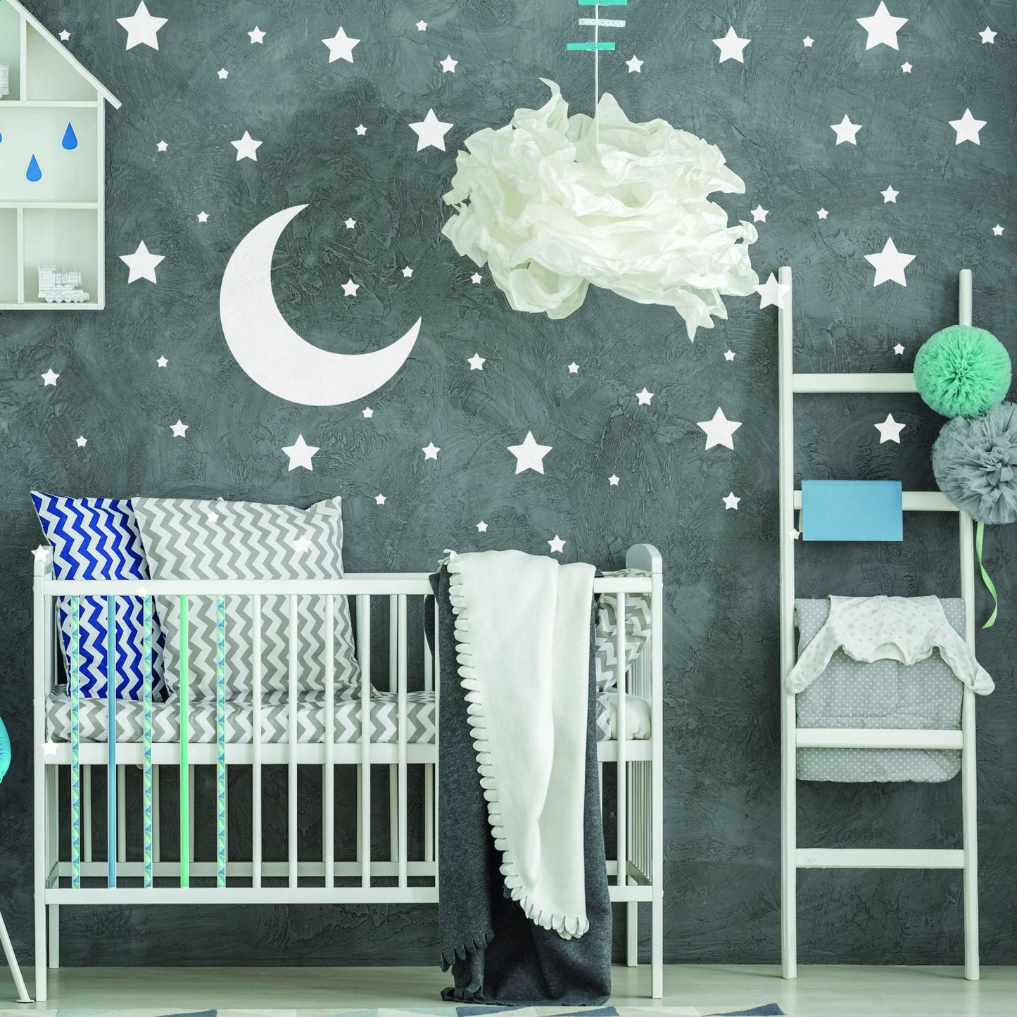 White Stars Stickers Space Themed Bedroom Constellation Wallpaper Decor Decal Star Moon Nursery Room Decals for Wall 220 Stickers