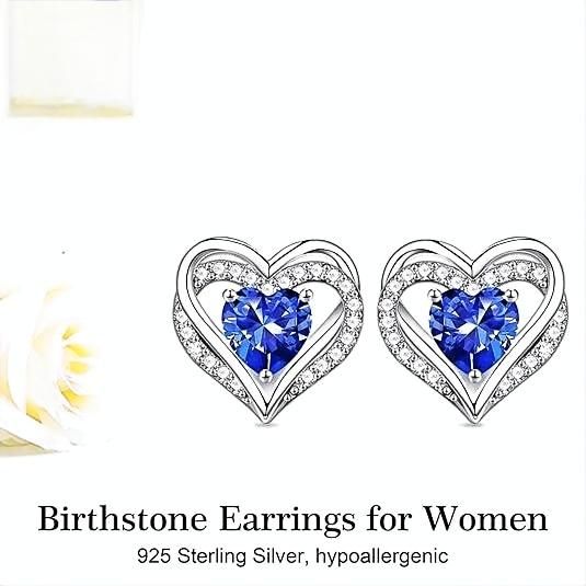 "Women's Birthstone Earrings - 925 Sterling Silver Heart Stud Birthstone Earrings  Anniversary Valentine's Day Earrings Women's Jewelry Mother's Day Christmas Birthday Earrings"