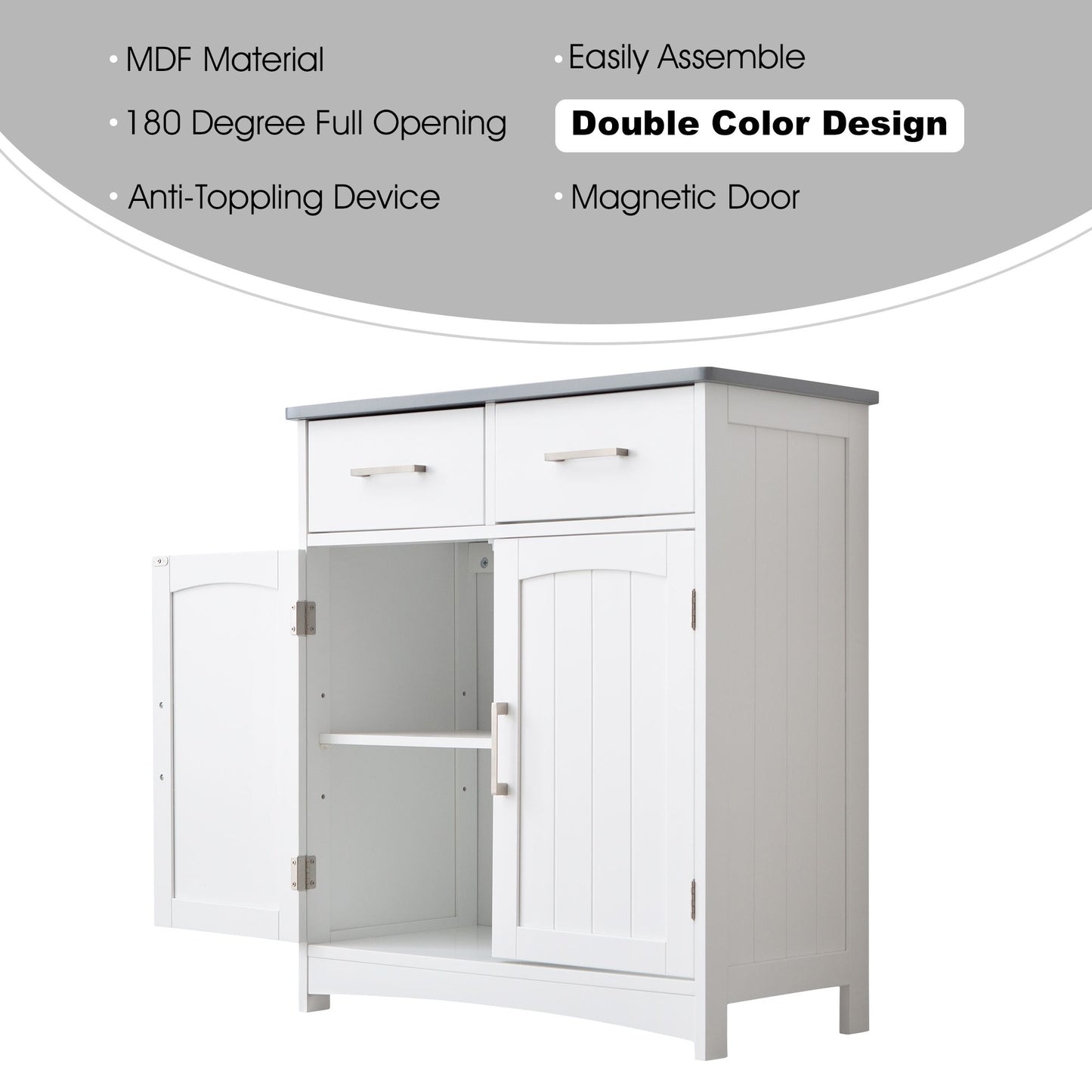 FRALIMK Sideboard Buffet Cabinet, Wood Coffee Bar With Cabinet Two Drawers, Adjustable Shelves And Arched Doors, Sideboard Cabinet White And Gray, Mdf