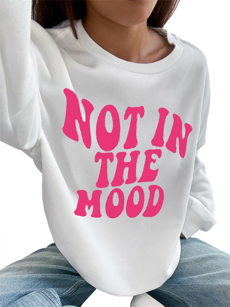 Women Basic Casual Pullover Spring Autumn Long Sleeve Pink Letter Printed Round Neck