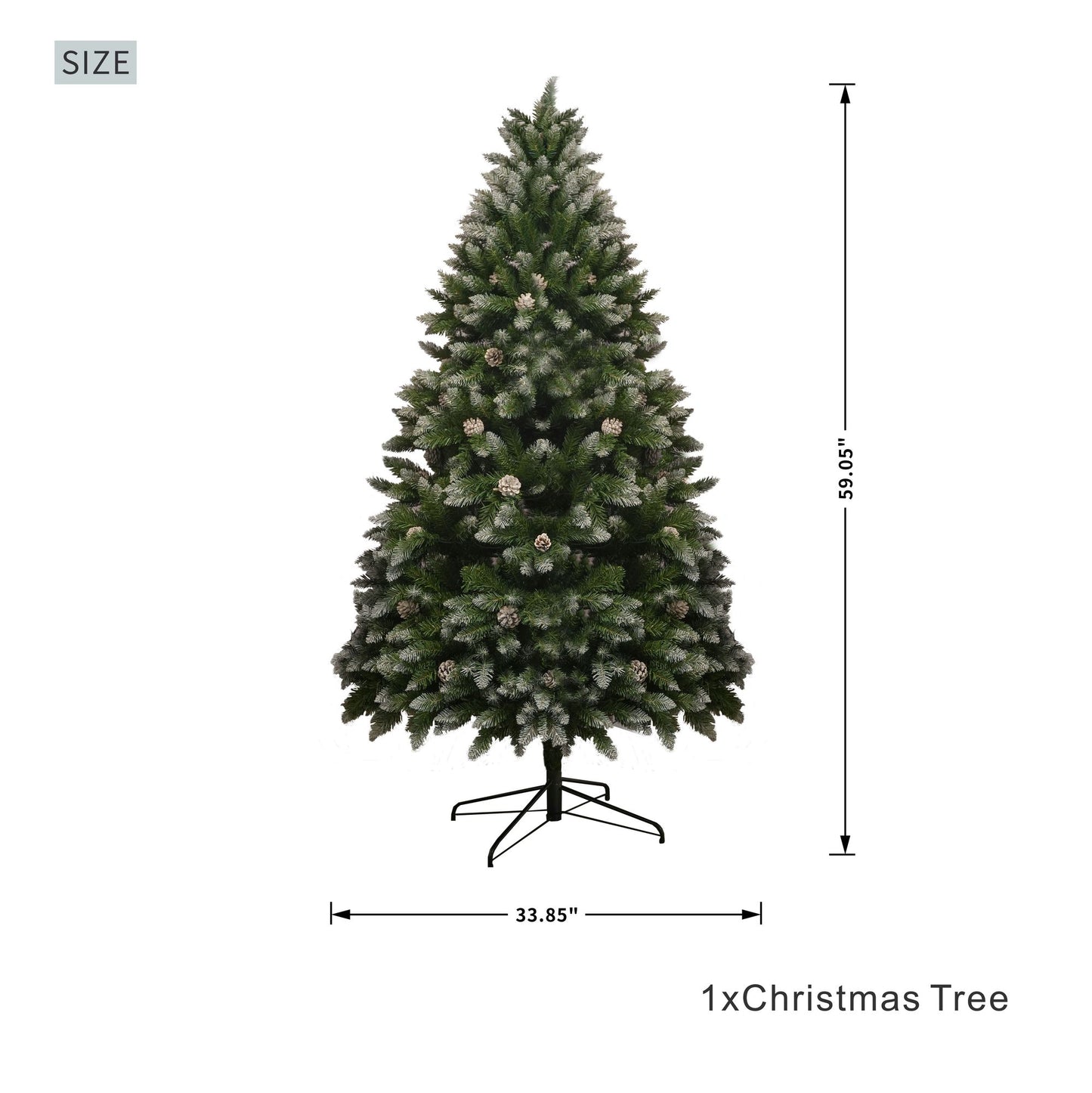 5FT PVC Christmas Tree, 619 Snow-Covered Branches Tips with Pinecones, Environmentally Friendly Artificial