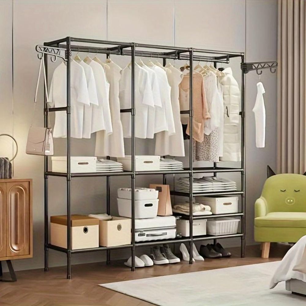 Home, Storage Rack Clothes Rack Heavy Duty Clothes Rack for Hanging Clothes, Rack, Wooden Stereo Rack Self-Standing Wardrobe Wardrobe Rack, Corner L-shaped Wardrobe