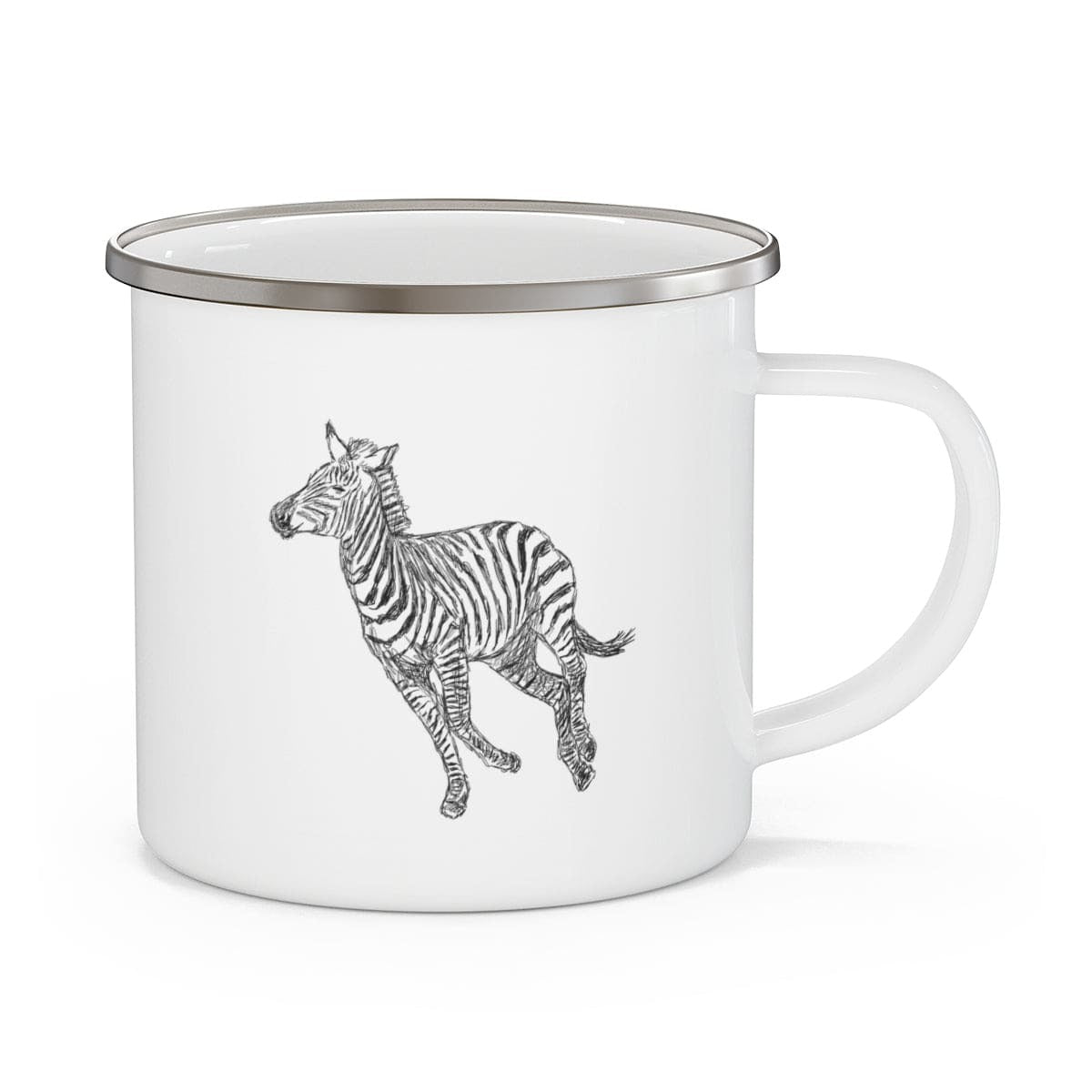 Enamel Camping Mug, Galloping Zebra Line Art Drawing Print