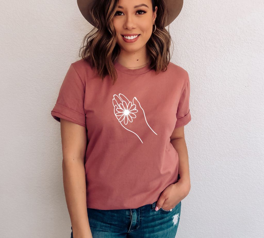 Floral Hand T-shirt, Spiritual Shirt, Psychic Shirt, Floral Top For Girls, Universe Shirt, Camping Gift, Mothers Day Gift, Mom Life Top