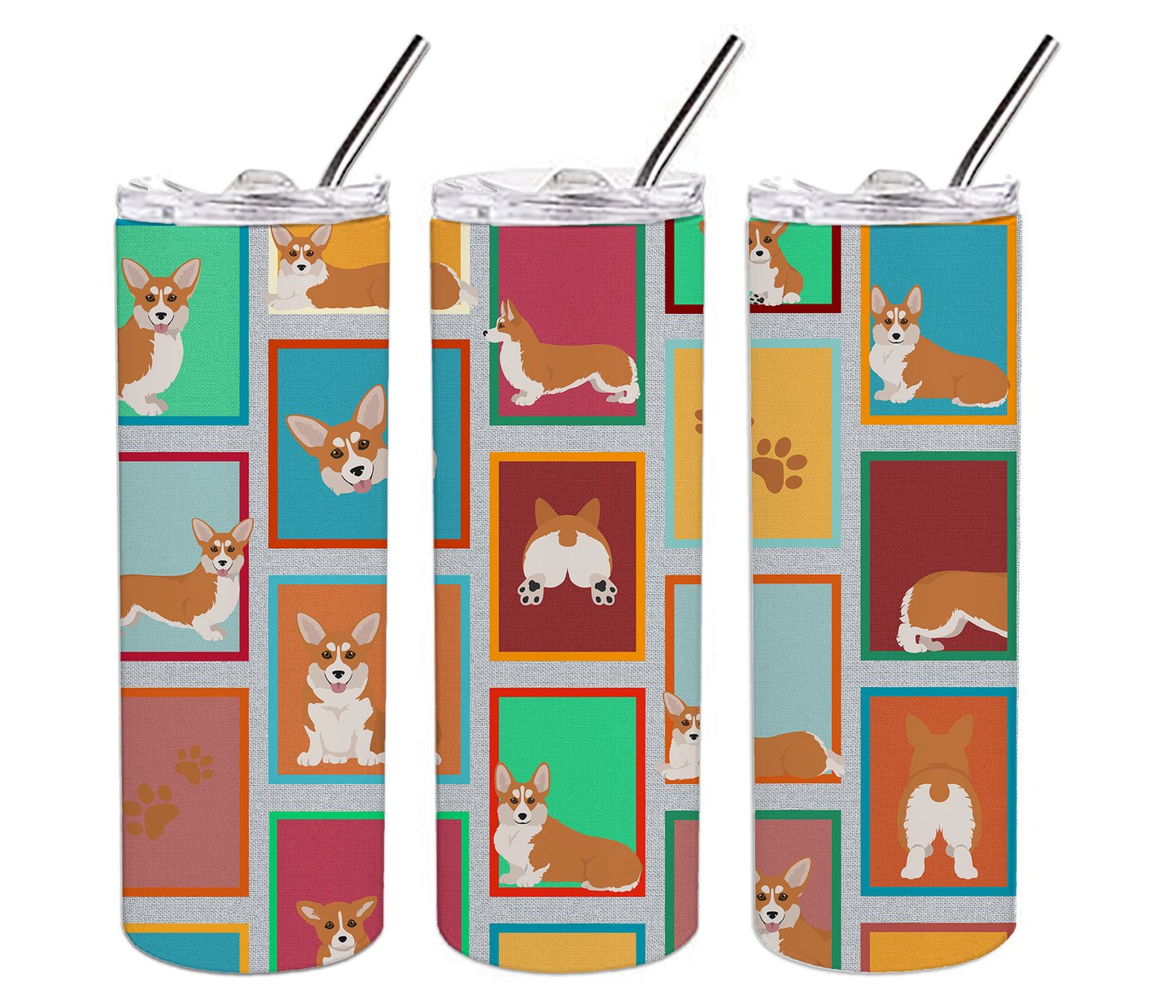 Lots of Red and White Pembroke Corgi Stainless Steel Skinny Tumbler Vacuum Double Walled Reusable Insulated Tumbler Travel Cup for Coffee Cocktails Gift with Lid, 20 oz