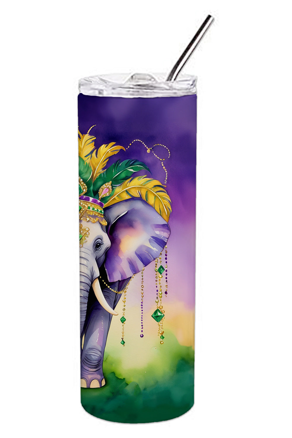 Elephant King of Mardi Gras Stainless Steel Skinny Tumbler Vacuum Double Walled Reusable Insulated Tumbler Travel Cup for Coffee Cocktails Gift with Lid, 20 oz