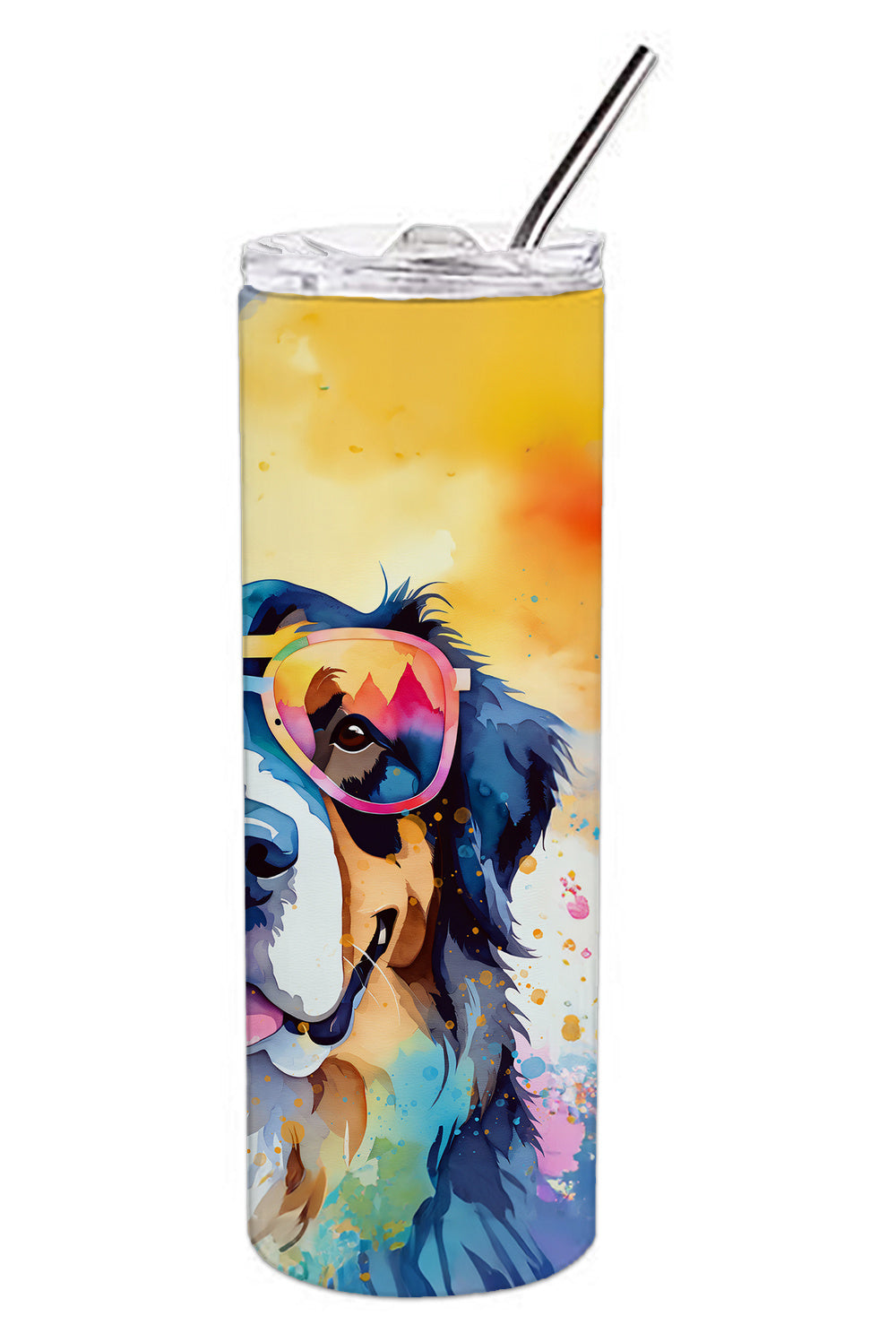 Bernese Mountain Dog Hippie Dawg Stainless Steel Skinny Tumbler Vacuum Double Walled Reusable Insulated Tumbler Travel Cup for Coffee Cocktails Gift with Lid, 20 oz