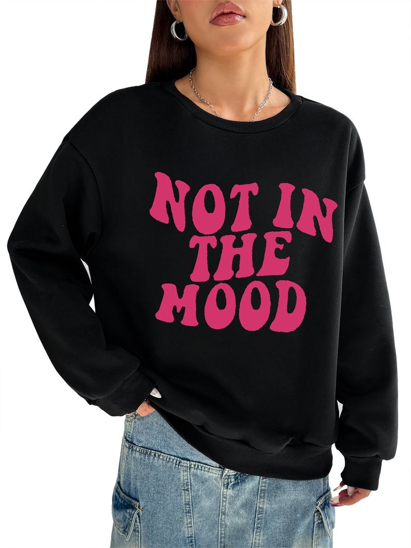 Women Basic Casual Pullover Spring Autumn Long Sleeve Pink Letter Printed Round Neck