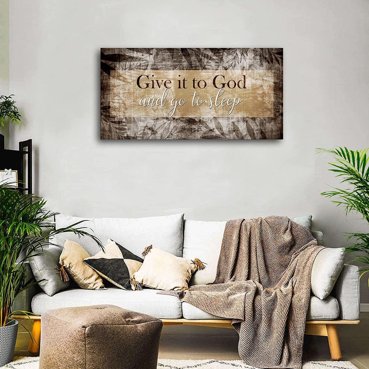 Canvas Wall Art for Bedroom - Christian Quote Sayings Wall Decor - Give it to God and go to Sleep Sign Canvas Prints Picture Stretched Framed Artwork for Living Room Home Decor; Easy to Hang