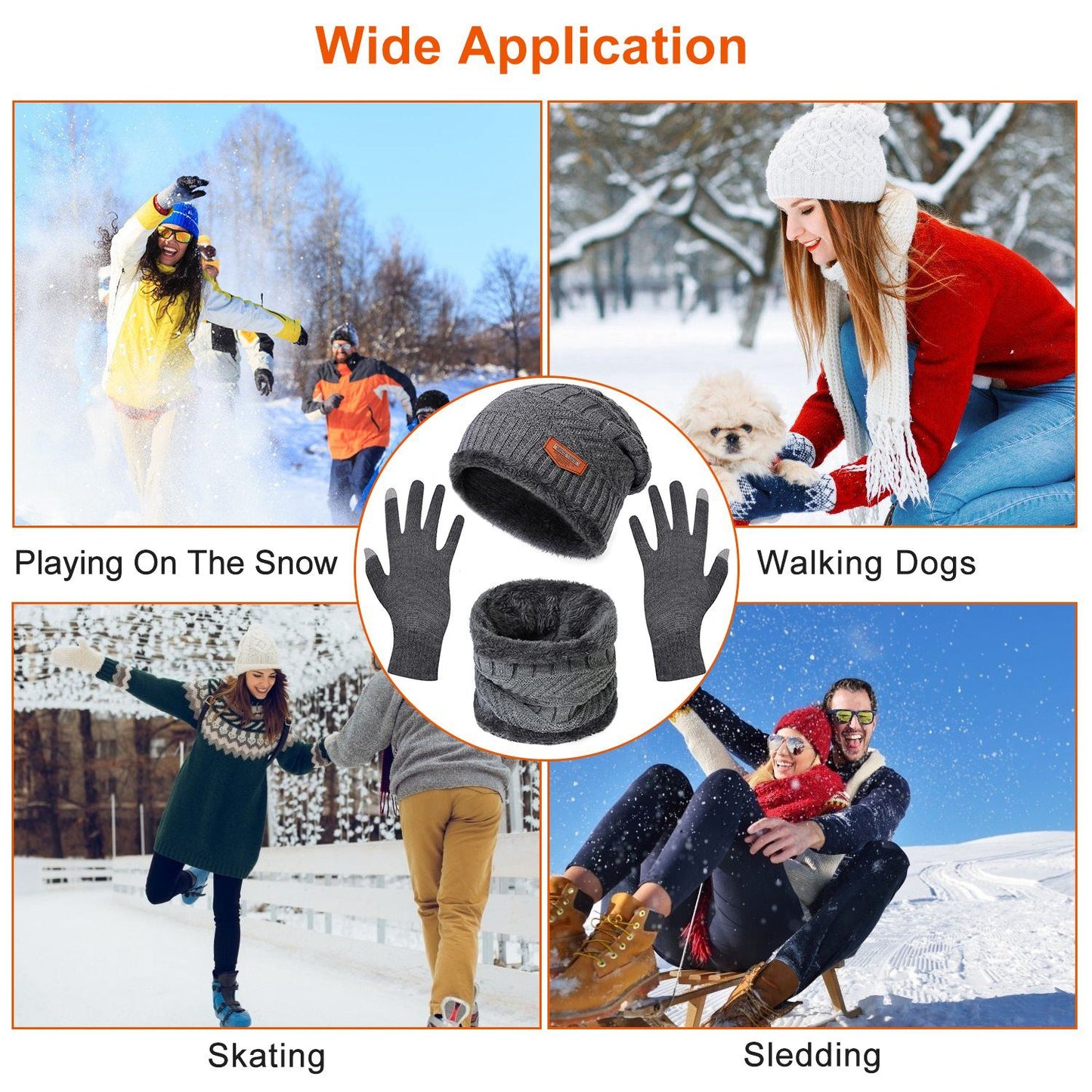 Winter Knitted Hat Scarf Gloves 3Pcs Winter Warm Beanie and Touch Screen Gloves Scarf Set Knit Beanie Skull Cap Neck Warmer Mittens for Men Women