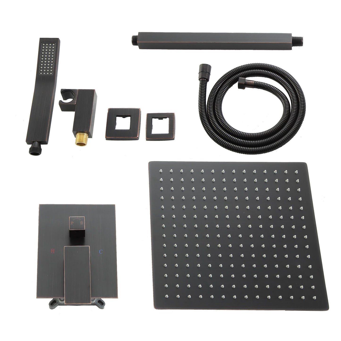 16\" Rainfall Shower Head and Handhled Shower Head,Ceiling Mounted Matte Black Shower System