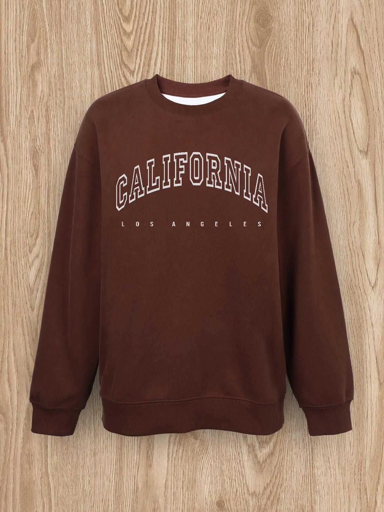 Women Basic Casual Pullover Spring Autumn Long Sleeve California Letters Printed Round Neck