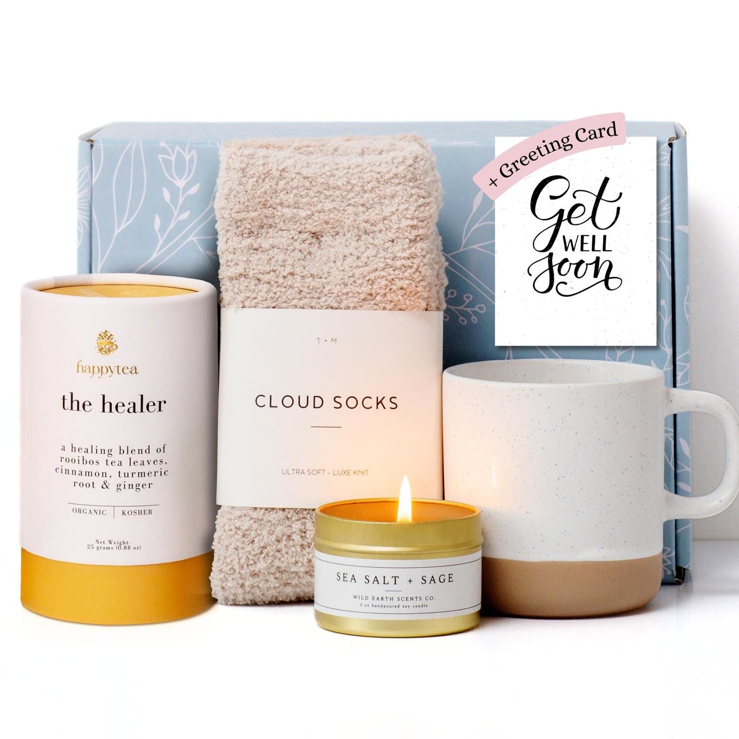 Comforting Care Package for Women Organic Self Care Get Well Soon Gift Basket with Fluffy Socks Lemon Ginger Tea Set Sea Salt Scented Candle Ideal Post Surgery & Feel Better Basket