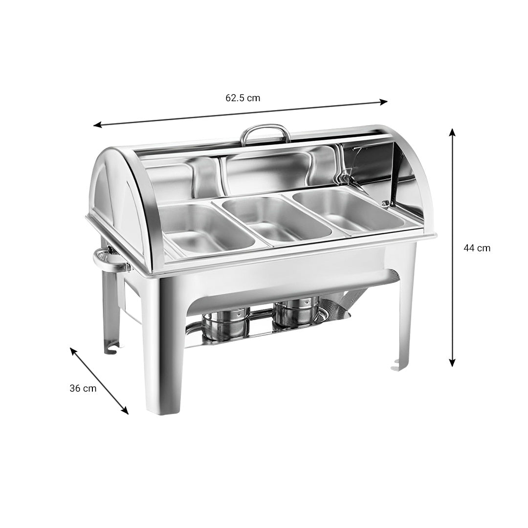 SOGA 3L Triple Tray Stainless Steel Roll Top Chafing Dish Food Warmer