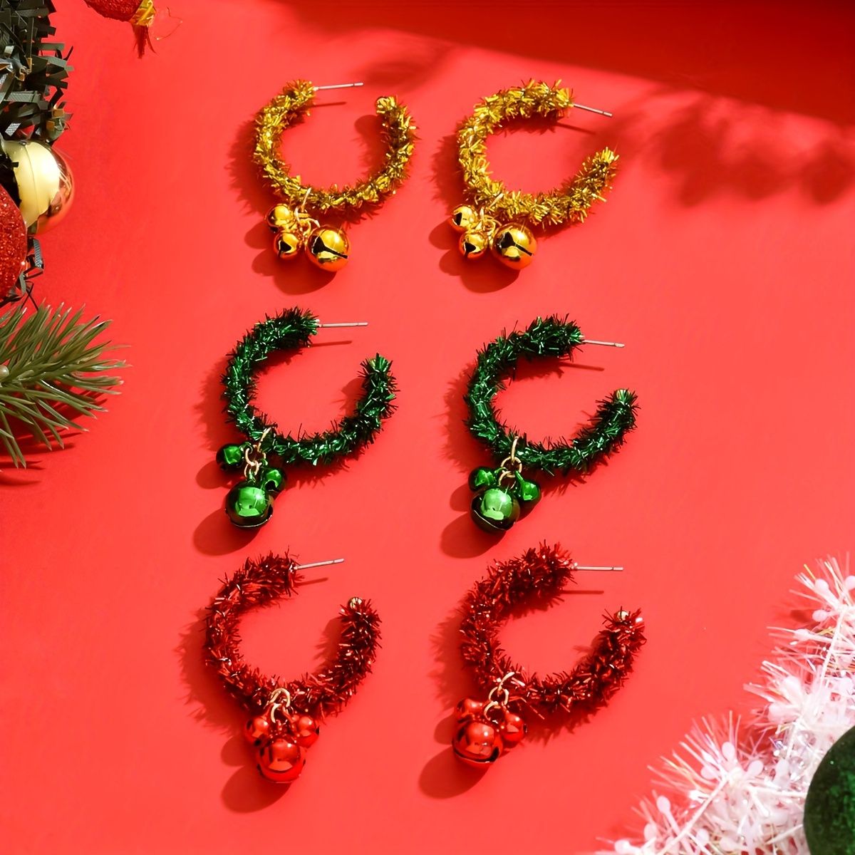 Christmas Jingle Bell Hoop Earrings -  Festive and Lightweight