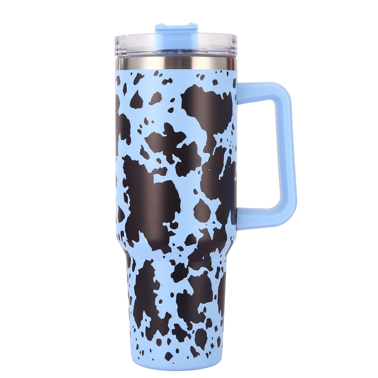 40oz 5D cowprint Insulated Tumbler With Handle And Straw Lid Portable Large Capacity water bottle, Heat preservation,304 Stainless Steel Cup For Outdoor Sports, Travel & Camping Birthday Gift