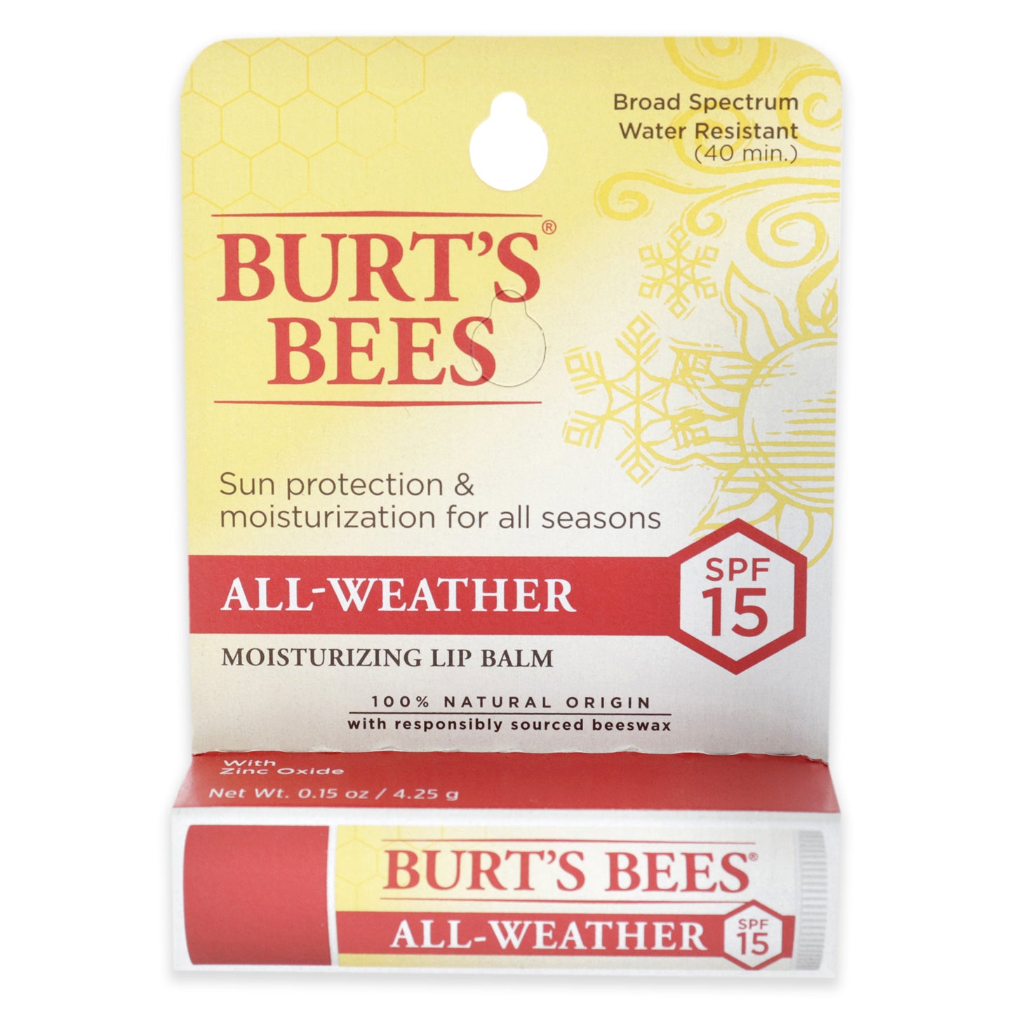 All-Weather Moisturizing Lip Balm Blister SPF 15 by Burts Bees for Unisex - 0.15 oz Lip Balm