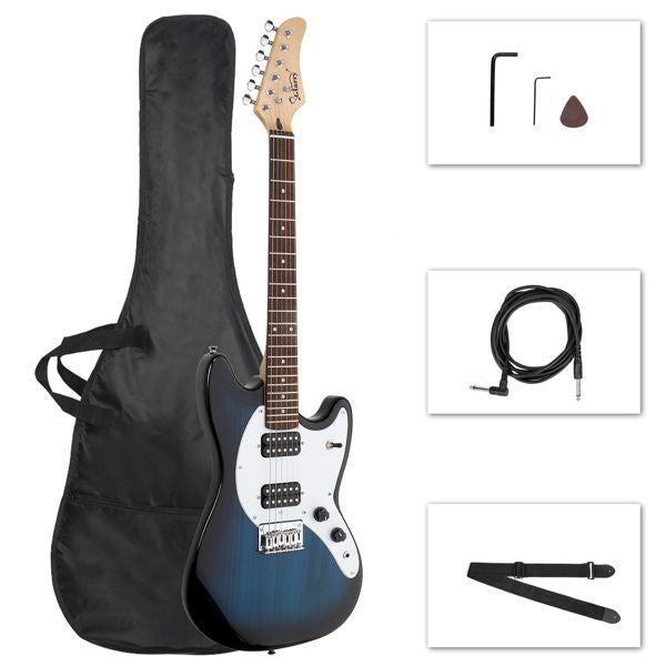 [Do Not Sell on Amazon] Glarry Full Size 6 String H-H Pickups GMF Electric Guitar with Bag Strap Connector Wrench Tool Blue