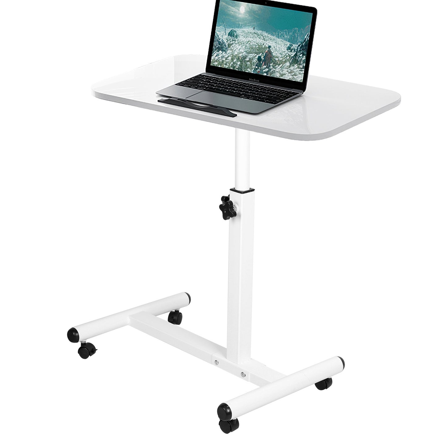 Rolling Laptop Table Portable Computer Desk Movable Table with Adjustable Height Tilting Angle