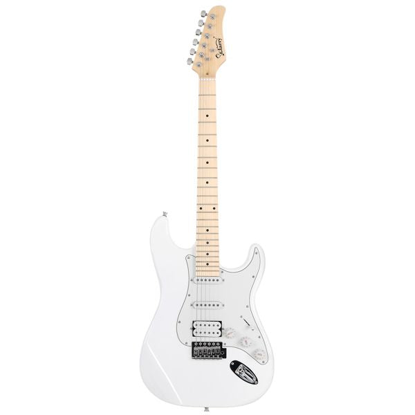 [Do Not Sell on Amazon] Glarry GST Stylish S-S-H Pickup Electric Guitar Kit with 20W AMP Bag Guitar Strap White