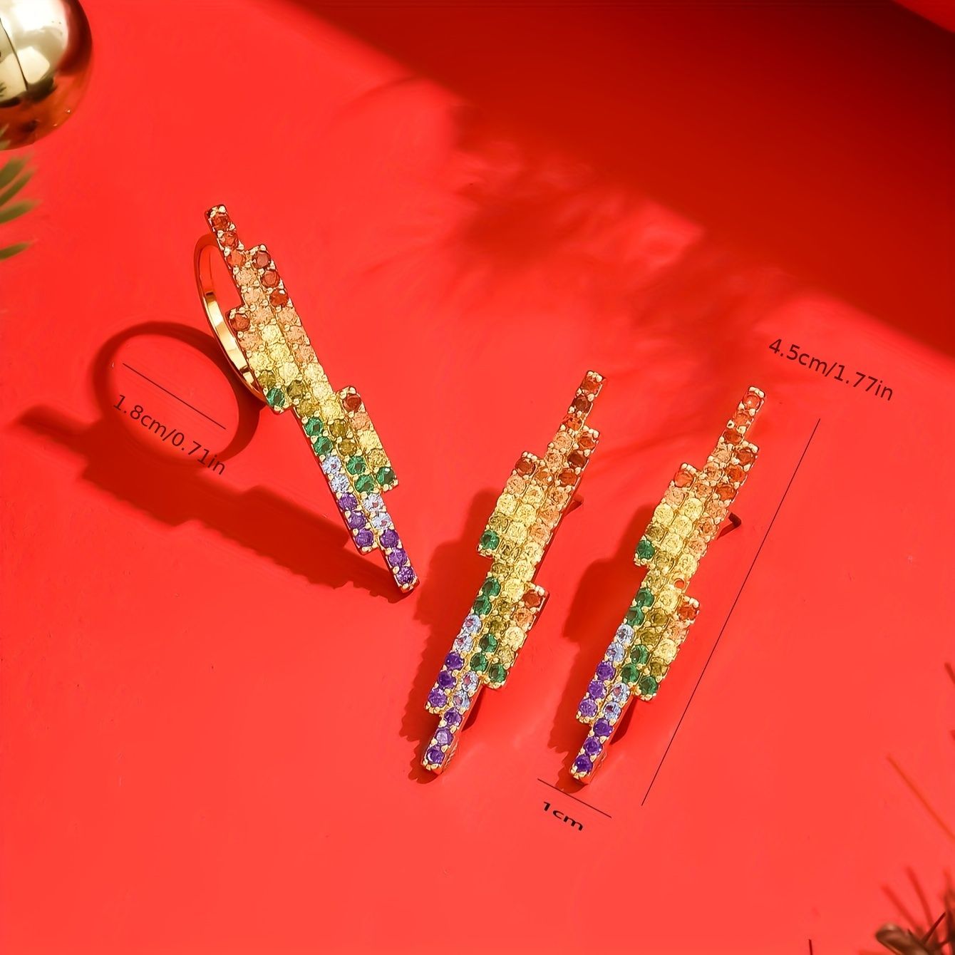 "Sparkling Rainbow Lightning Bolt Earrings -  Make a Statement with Every Step Rainbow Lightning Bolt Earrings - Sparkle and Shine with Every Step"