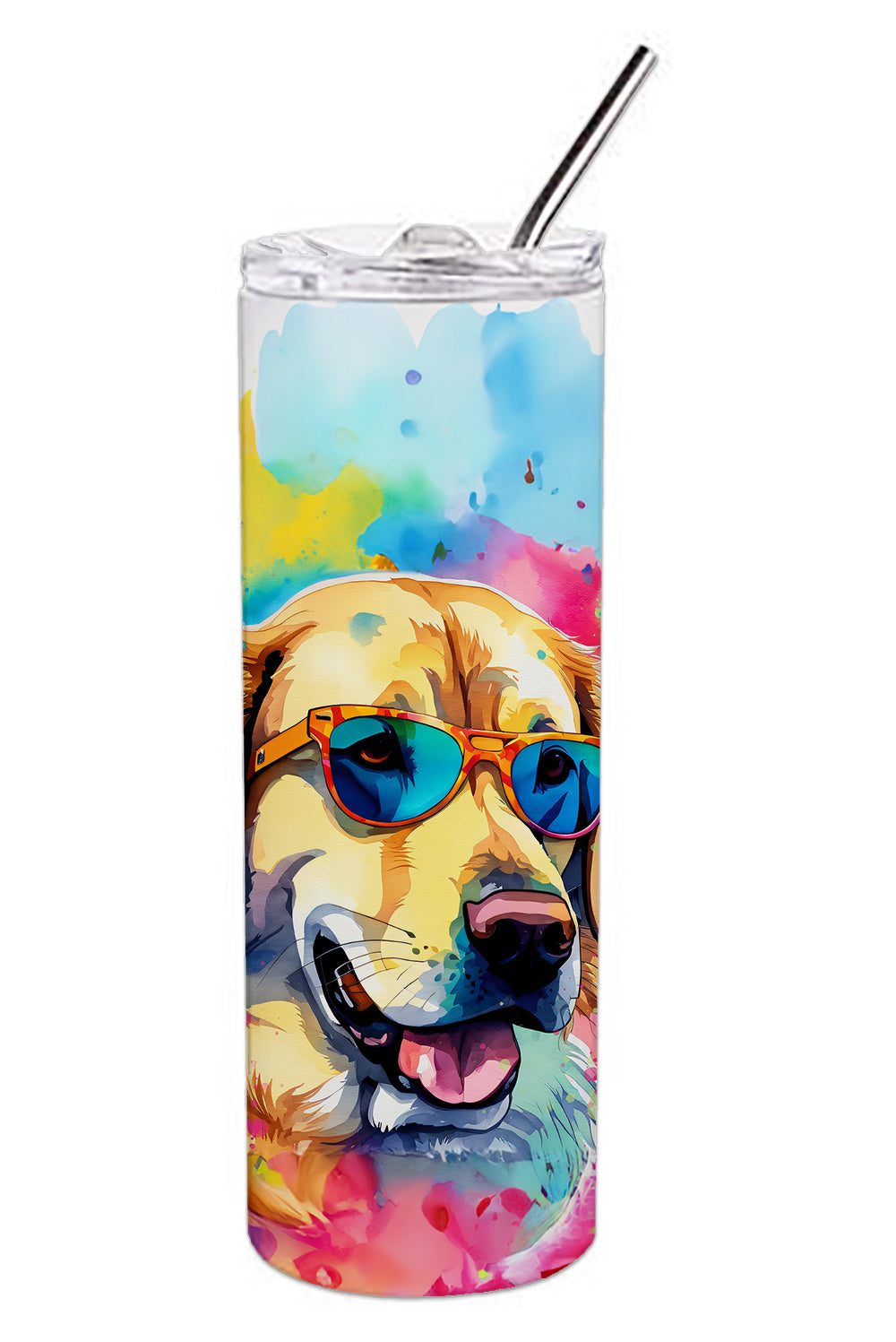 Yellow Labrador Hippie Dawg Stainless Steel Skinny Tumbler Vacuum Double Walled Reusable Insulated Tumbler Travel Cup for Coffee Cocktails Gift with Lid, 20 oz