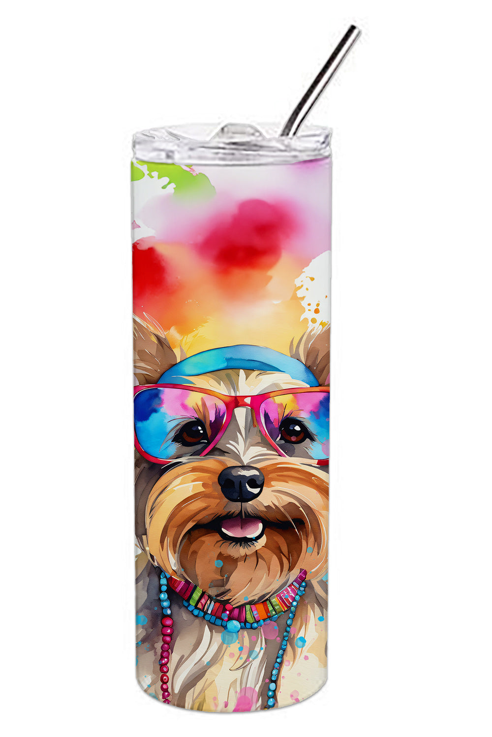 Yorkshire Terrier Hippie Dawg Stainless Steel Skinny Tumbler Vacuum Double Walled Reusable Insulated Tumbler Travel Cup for Coffee Cocktails Gift with Lid, 20 oz