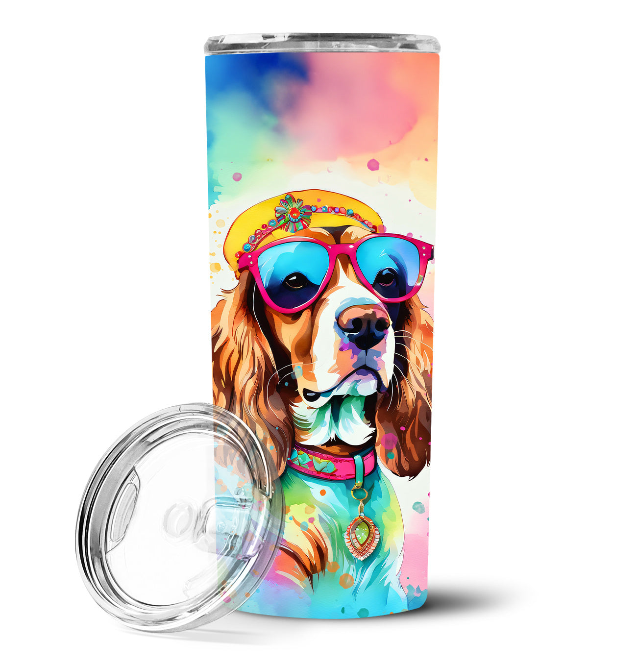 Cavalier Spaniel Hippie Dawg Stainless Steel Skinny Tumbler Vacuum Double Walled Reusable Insulated Tumbler Travel Cup for Coffee Cocktails Gift with Lid, 20 oz