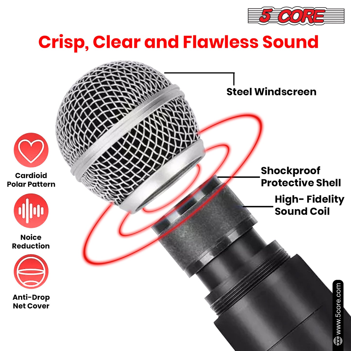 5 Core Wireless Microphone VHF Professional Handheld Microfonos Inalambricos Cordless Mic System Portable for Karaoke Singing Wedding DJ Party Speech Church - WM 1001