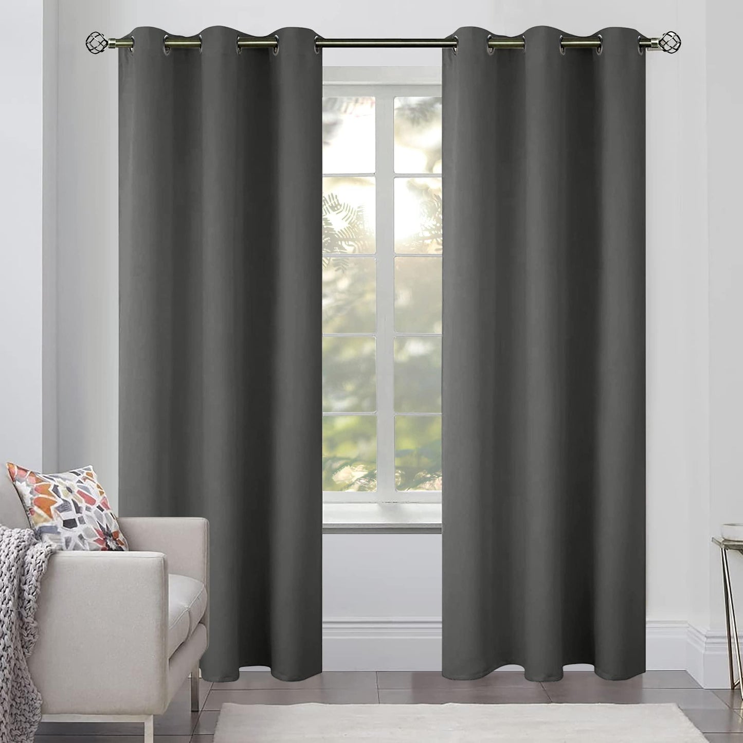 2 Panels Blackout Curtains for Bedroom with Grommet 42x84 inch Dark Grey Room Darkening Window Curtains Thermal Insulated Drapes