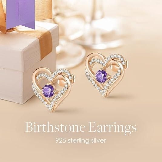 Women's Eternal Love Heart Shaped Earrings, 925 Sterling Silver Birthstone Heart Shaped Earrings  Mother's Day Gift Anniversary Birthday Jewelry Gift for Women Wife"