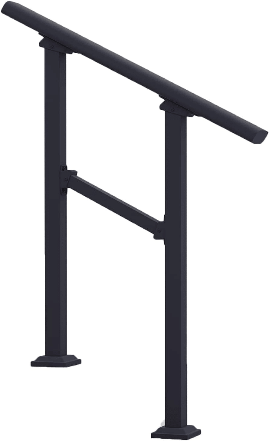 Handrails for Outdoor Steps 3 Steps Handrail - Black Outdoor Hand Rails for Steps,Transitional Handrail with Installation Kit,Hand Rails for Outdoor Steps(3 Steps-2Pack)