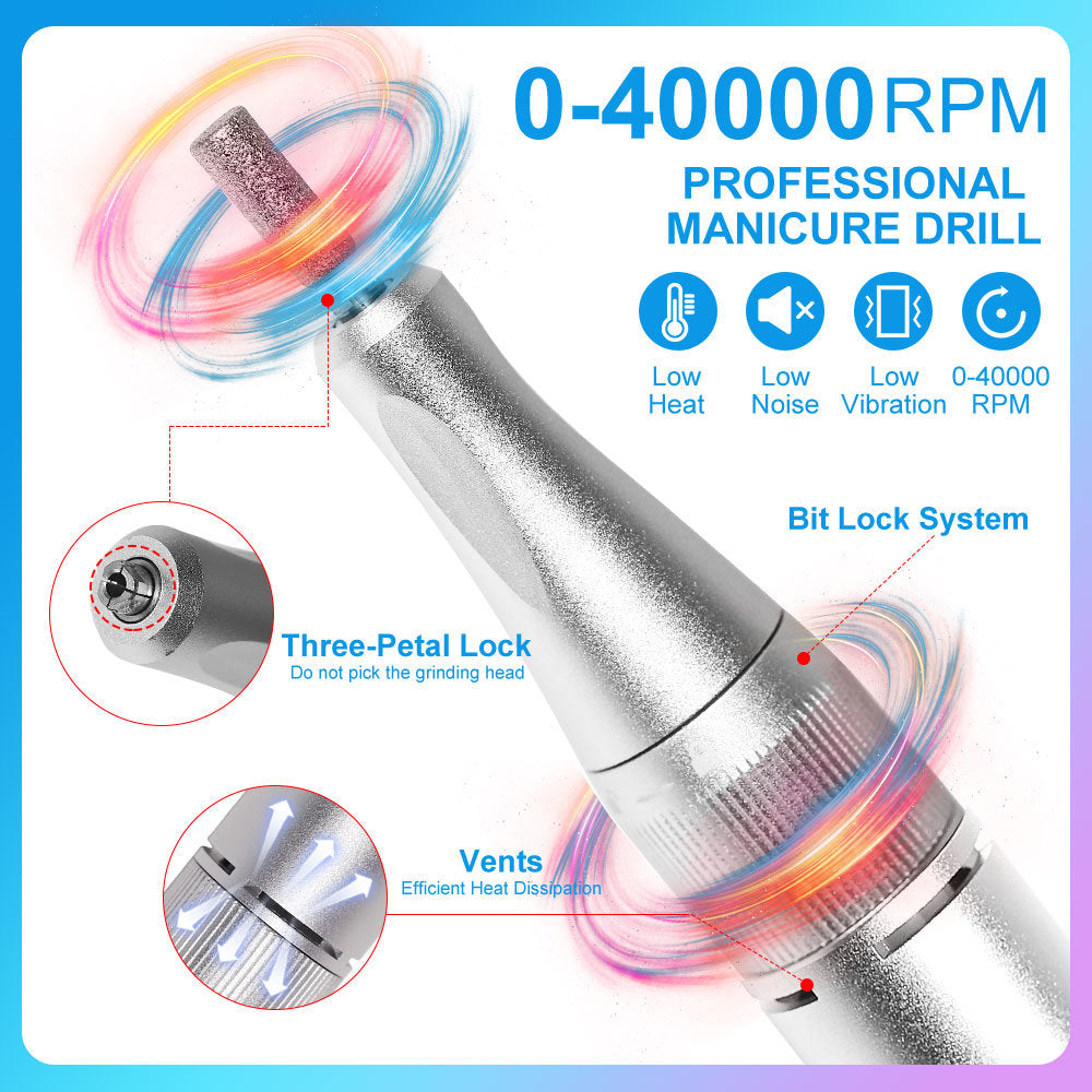 40000RPM Nail Drill Machine Electric Portable Nail File Rechargeable Nail Sander for Gel Nails Polishing For Home Manicure Salon