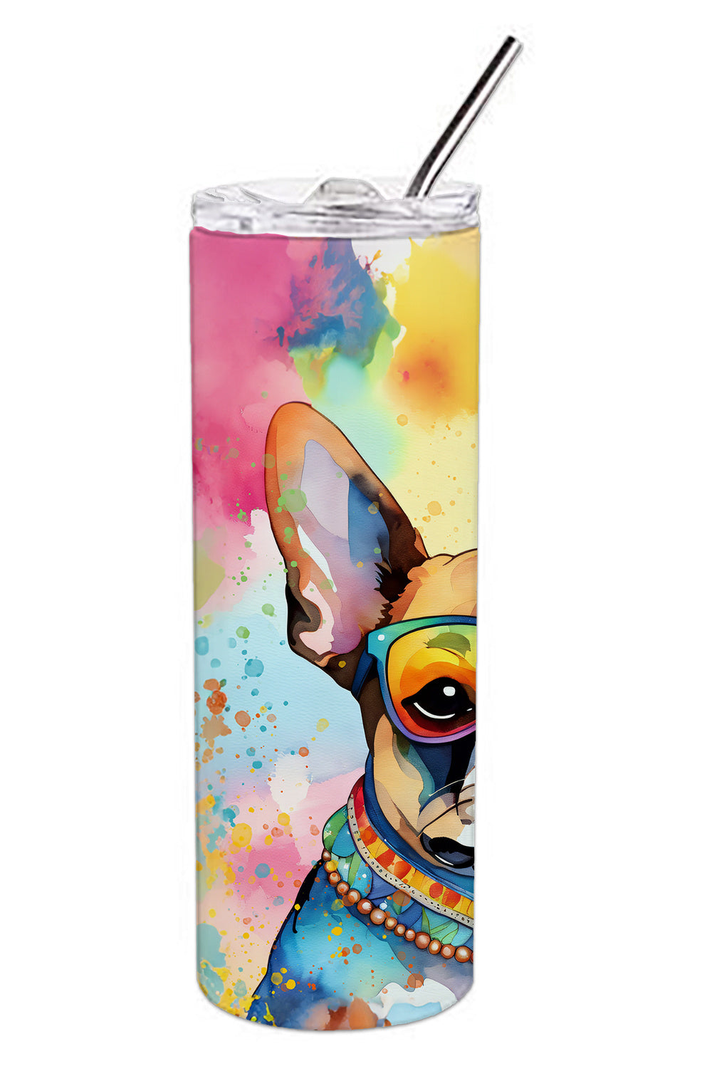 Boston Terrier Hippie Dawg Stainless Steel Skinny Tumbler Vacuum Double Walled Reusable Insulated Tumbler Travel Cup for Coffee Cocktails Gift with Lid, 20 oz