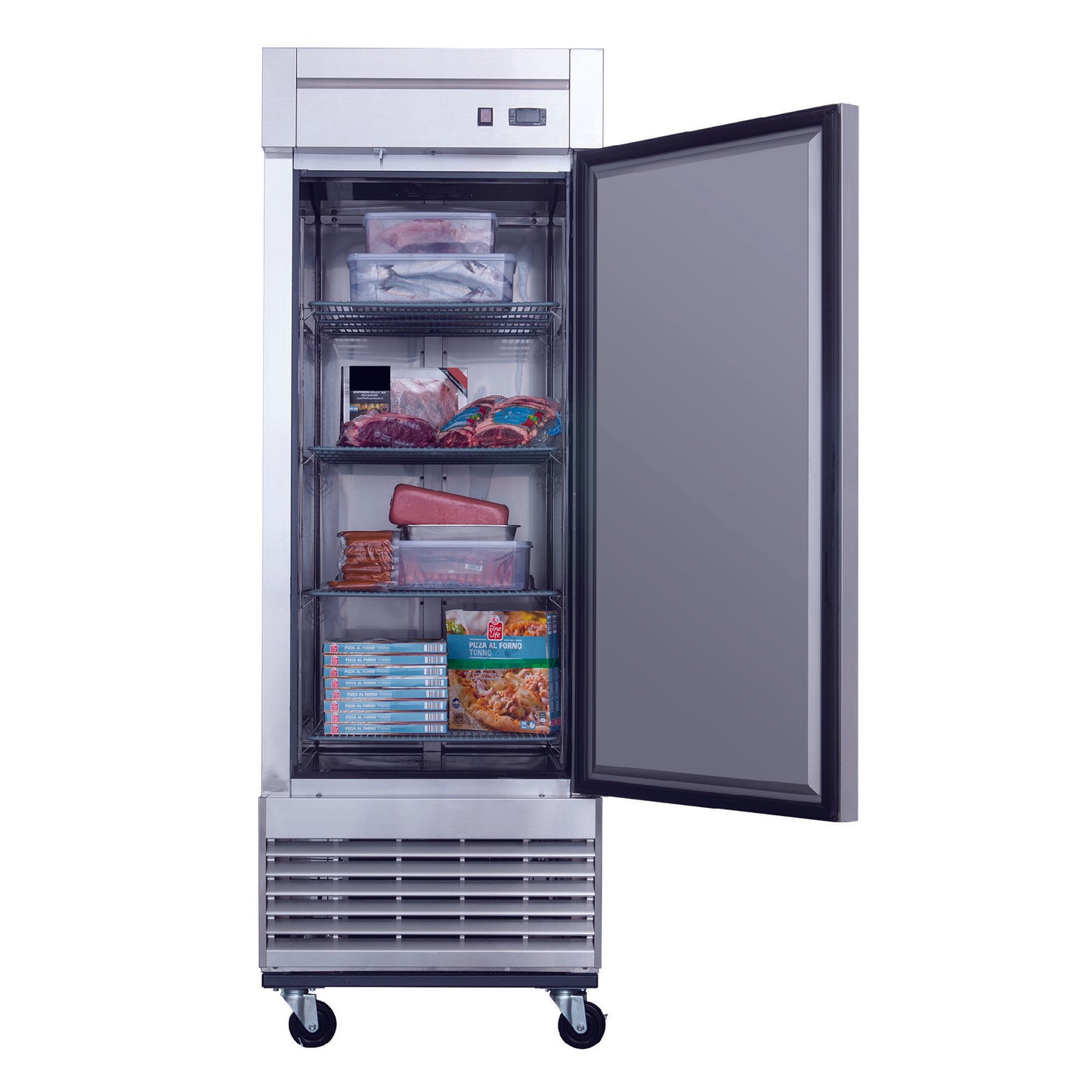 Dukers Commercial Single Door Bottom Mounted Upright Reach-in Freezer in Stainless Steel 17.79cu.ft.