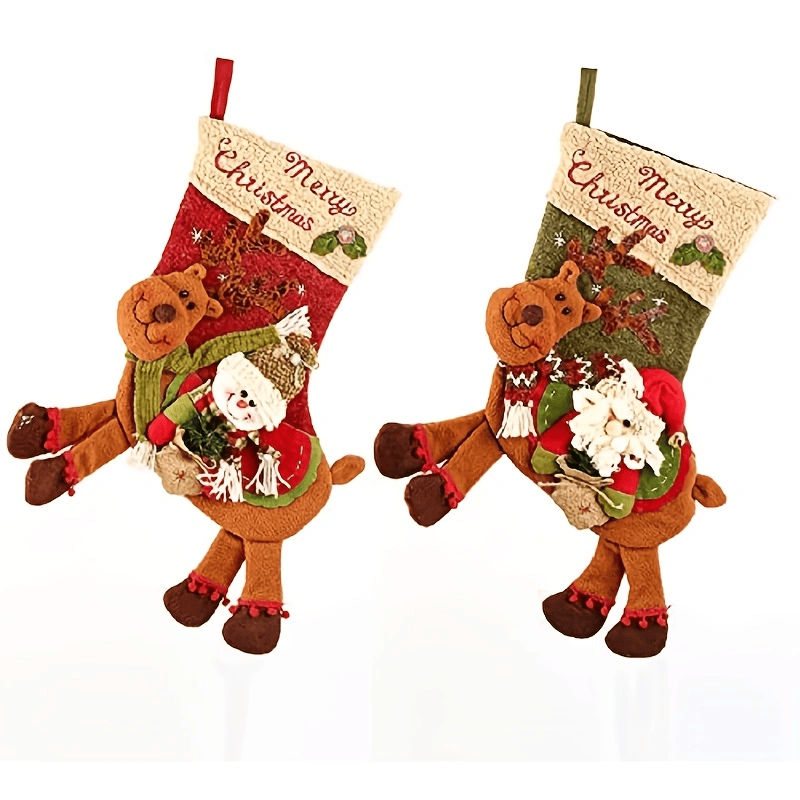 Christmas Stockings 2pcs,Large Size Burlap Plaid Style Stockings Christmas Home Decorations