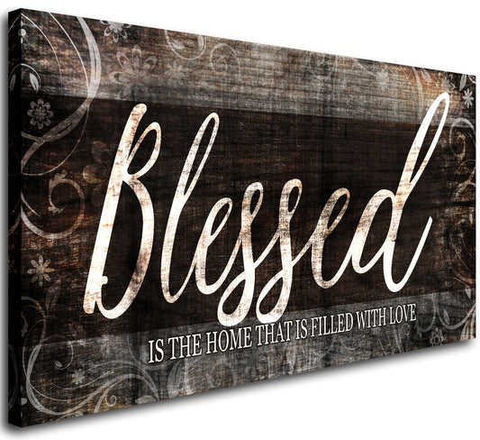 Blessed Home Quote Canvas Wall Art|Brown Wall Decor for Living Room|Blessed is the home Christian Wall Art|Ready to Hang Wall Picture for Dining Room Bedroom Decoration