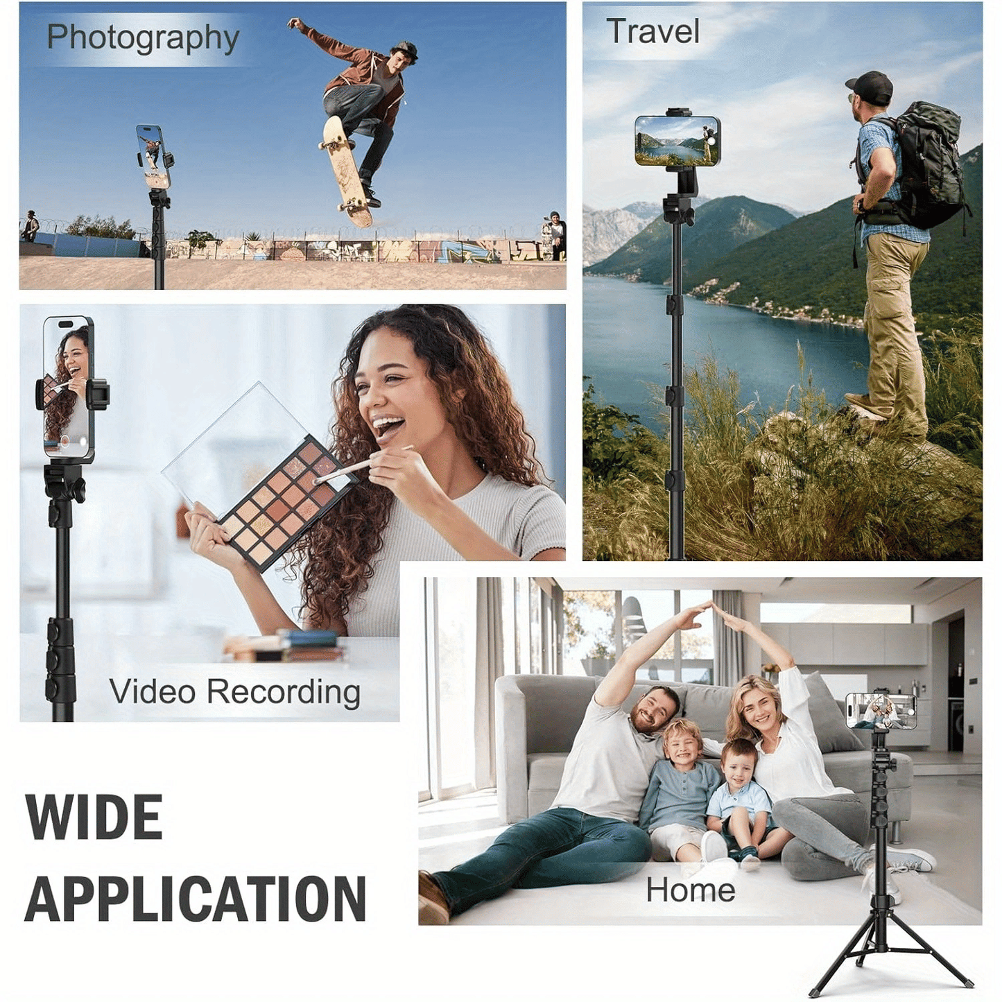 Adjustable Phone and Camera Tripod Stand with Remote, Portable and Sturdy 64'' Tripod for Smartphones and Cameras, Perfect for Video Recording and Live Streaming