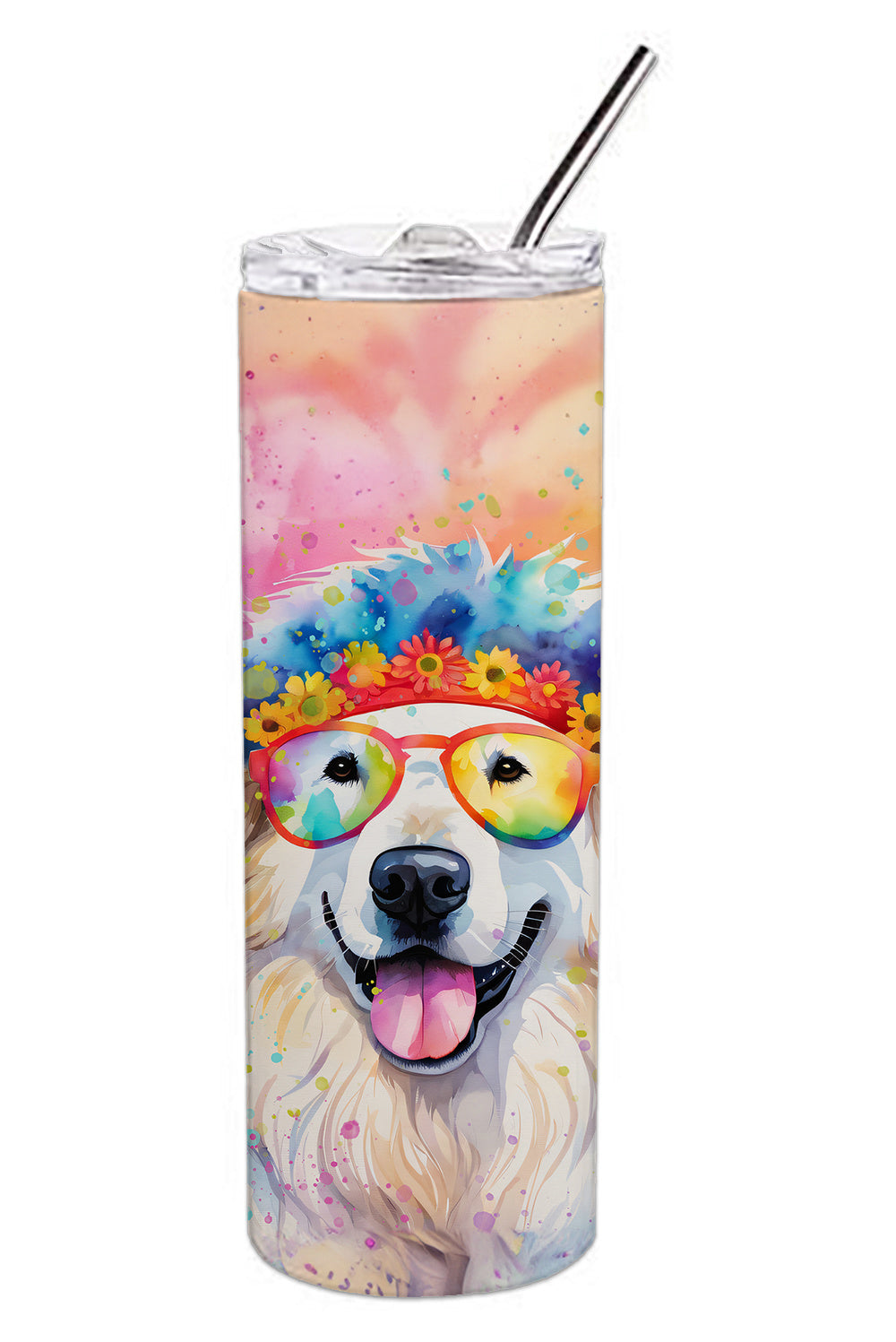 Great Pyrenees Hippie Dawg Stainless Steel Skinny Tumbler Vacuum Double Walled Reusable Insulated Tumbler Travel Cup for Coffee Cocktails Gift with Lid, 20 oz