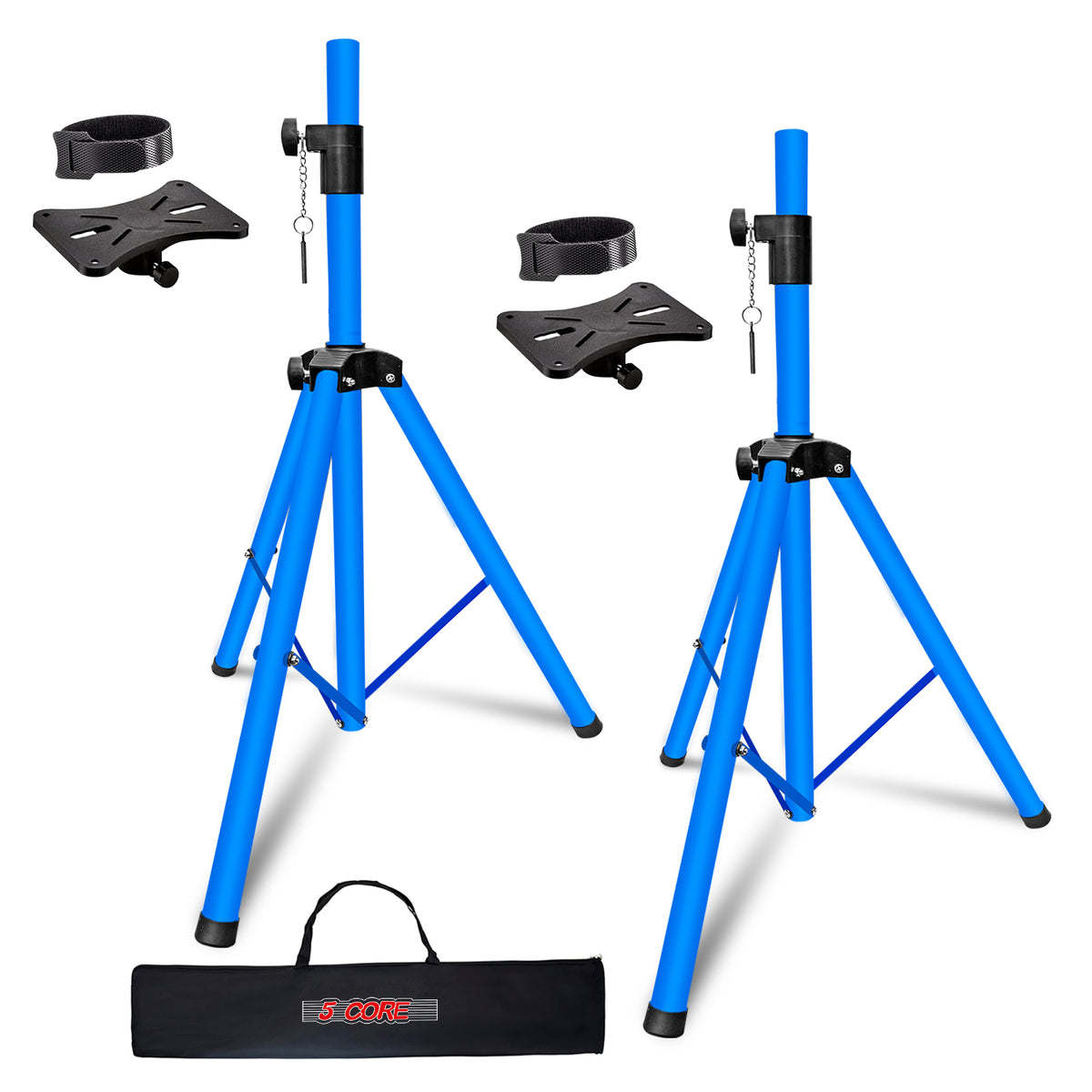 5 Core Speaker Stand Tripod Floor Adjustable Up to 48 Inch DJ Studio Monitor Stands Pole Mount Pair - SS HD 2PK SKY BLU 4FT BAG
