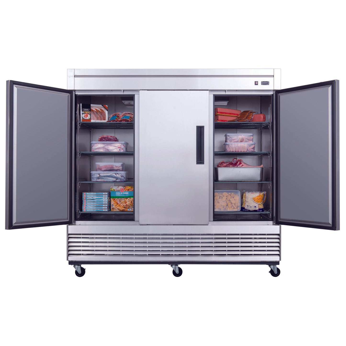 Dukers Commercial Triple Door Bottom Mounted Upright Reach-in Freezer in Stainless Steel 64.8cu.ft.