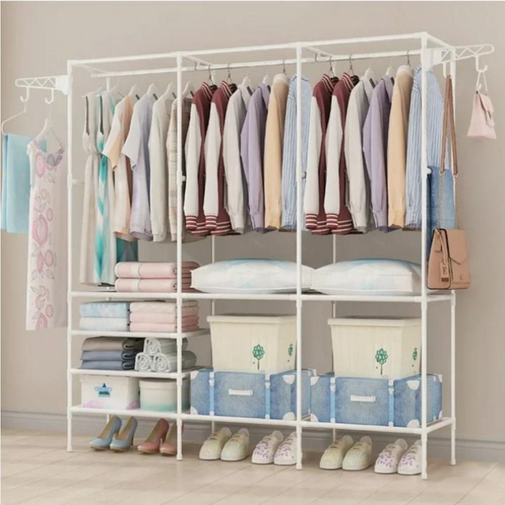 Home, Storage Rack Clothes Rack Heavy Duty Clothes Rack for Hanging Clothes, Rack, Wooden Stereo Rack Self-Standing Wardrobe Wardrobe Rack, Corner L-shaped Wardrobe