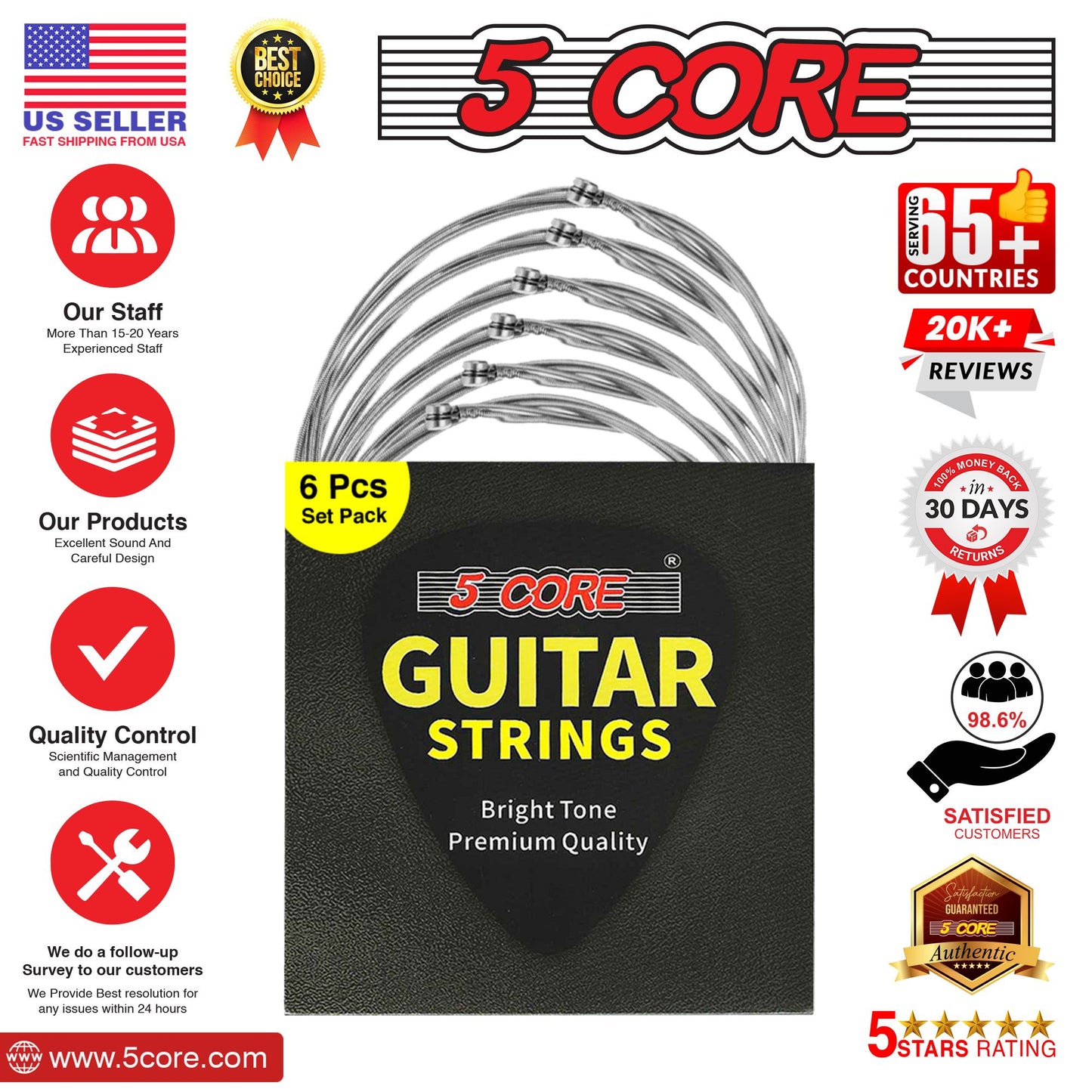 5 Core Guitar Strings Electric Pure Nickel Guitar Strings .009-.042 Guitar Strings Electric 6 String set - GS EL NK