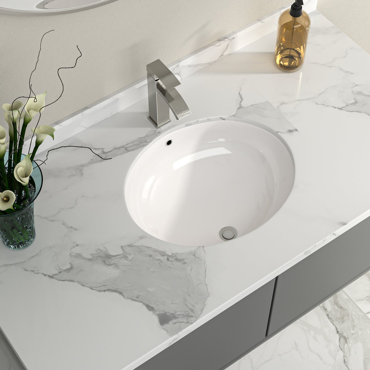 Bathroom Undermount Vessel Sink Pure White Porcelain Ceramic Lavatory Vanity Sink