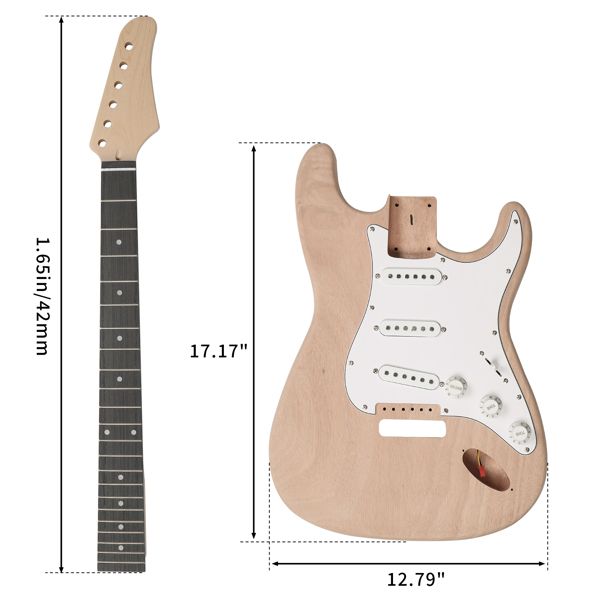 DIY 6 String ST Style Electric Guitar Kits with Mahogany Body, Maple Neck and Accessories